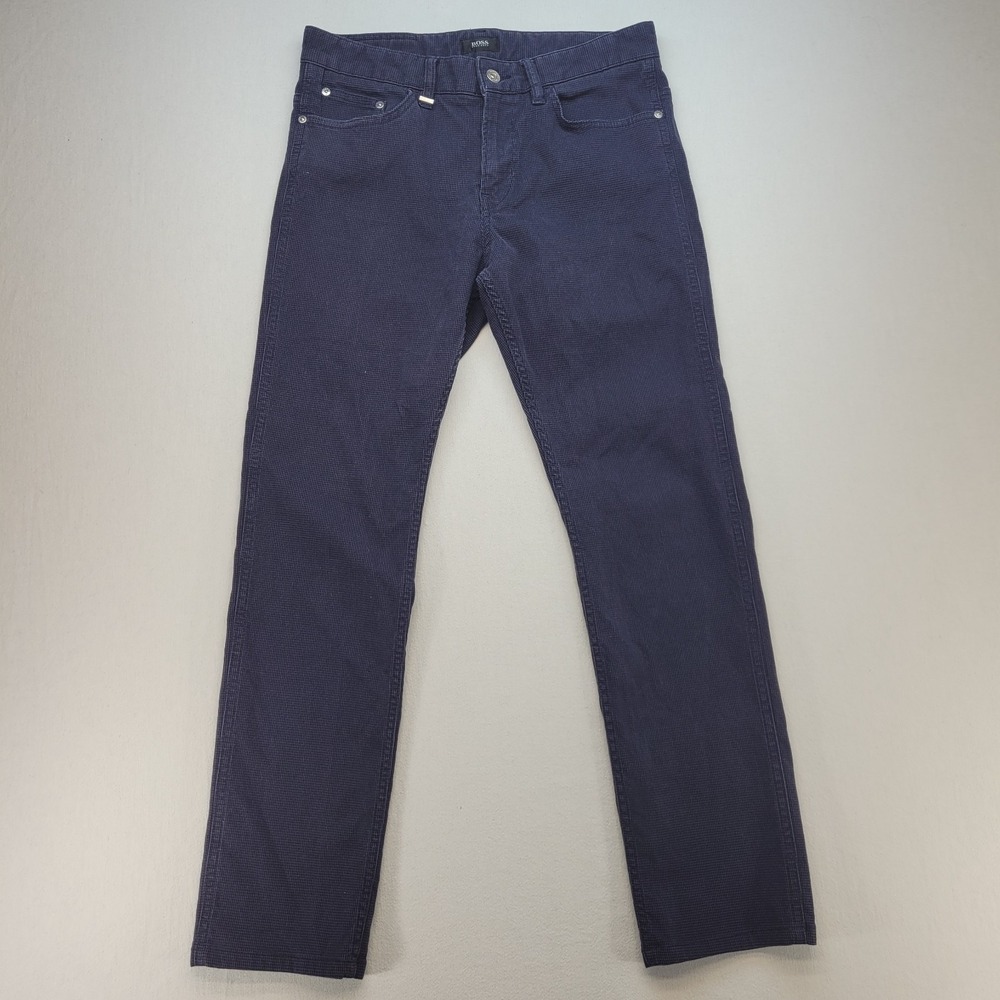 Hugo Boss Pants Mens 30x29* Blue Check Delaware Slim Fit Stretch Mid Rise